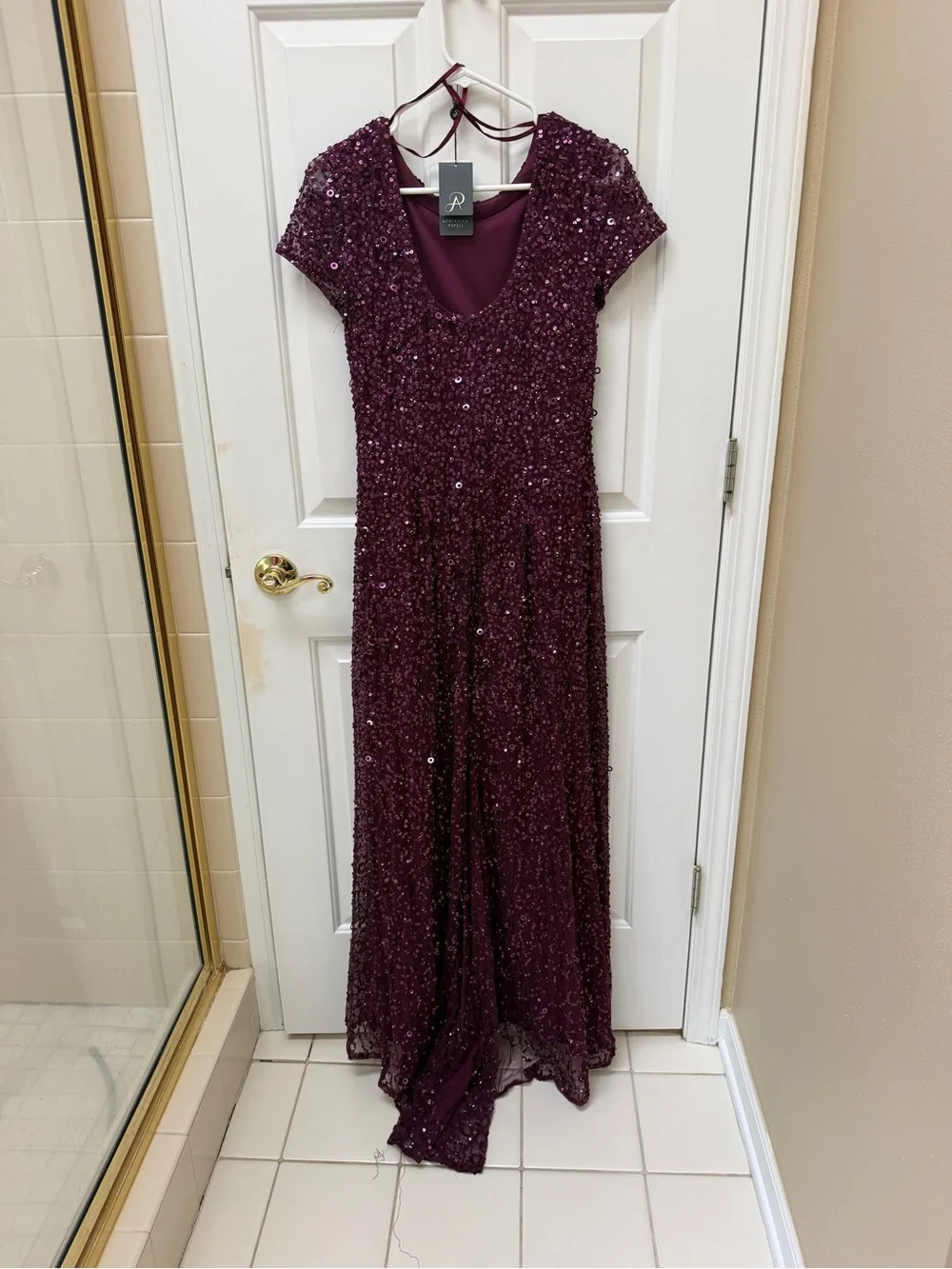 🩷 Adrianna Papell Mother of Bride/Groom Sequin Dress Size 8 Burgundy- Stunning. - Picture 4 of 9